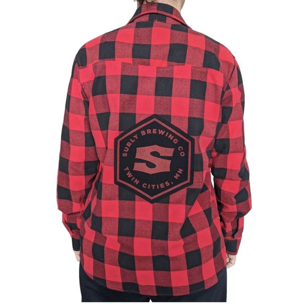 Surly Brewing Co Red Plaid Custom Upcycled Plaid Flannel Button Down Shirt Sz M